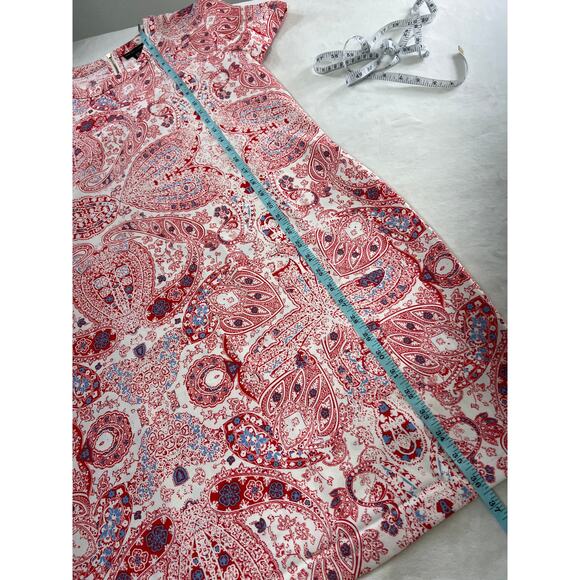 Adrienne Vittadini Red Paisley Shift Short Sleeve Dress 10 Spring Wedding Guest - Picture 6 of 6